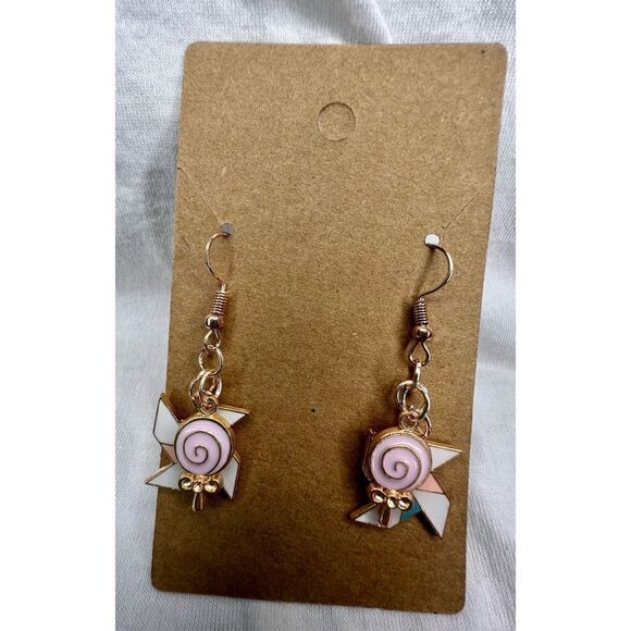 Handmade Windmill and Candy Dangly Earrings - Picture 1 of 5